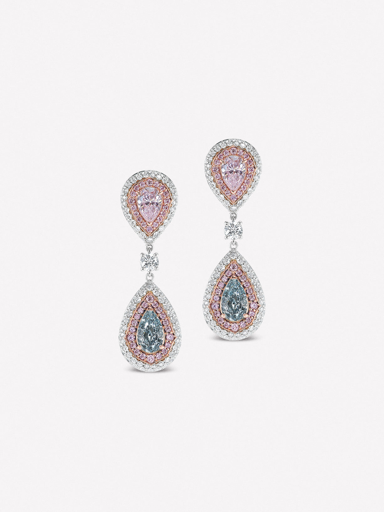 Pink and Blue Pear Shape Diamond Drop Earrings by J FINE