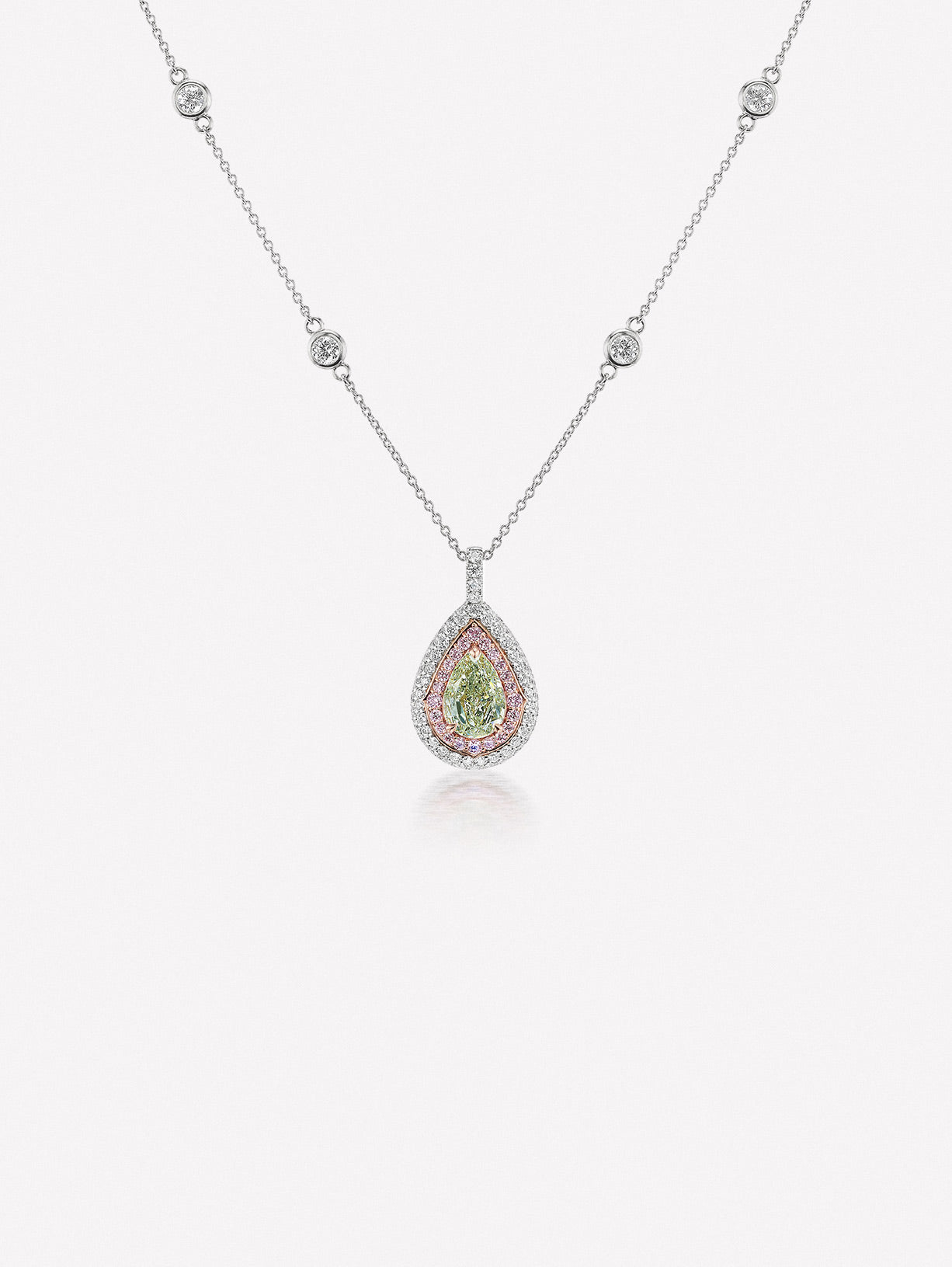 Argyle Pink™ Diamond and Green Pear Shape Diamond Necklace - Pink Diamonds, J FINE - J Fine, necklace - Pink Diamond Jewelry, argyle-pink™-diamond-and-green-pear-shape-diamond-necklace-by