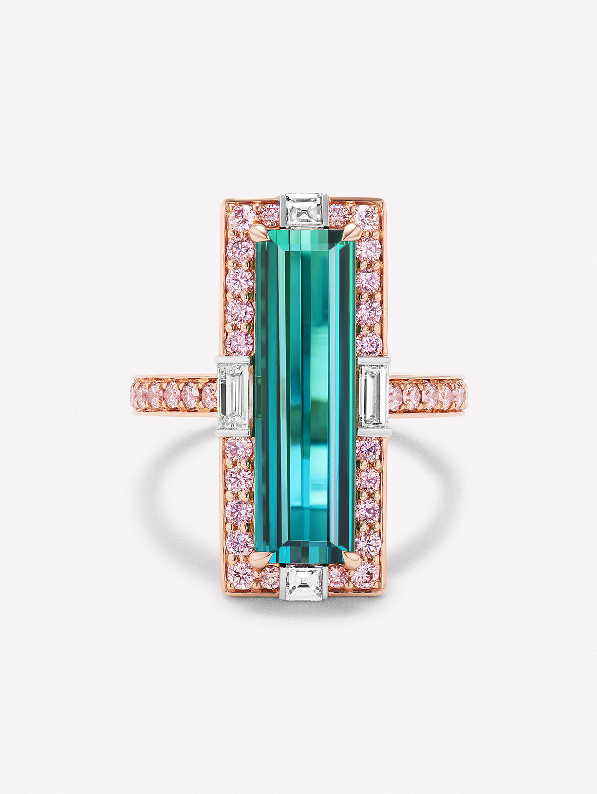Argyle Pink™ Diamond and Bluish Green Tourmaline Ring by J FINE