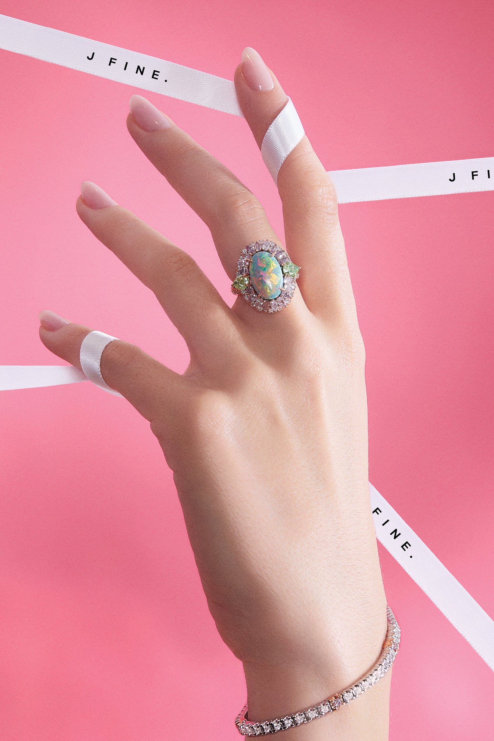 Black Australian Opal Green and Purple Diamond Ring - Pink Diamonds, J FINE - J Fine, Rings - Pink Diamond Jewelry, black-australian-opal-ring-by-j-fine - Argyle Pink Diamonds