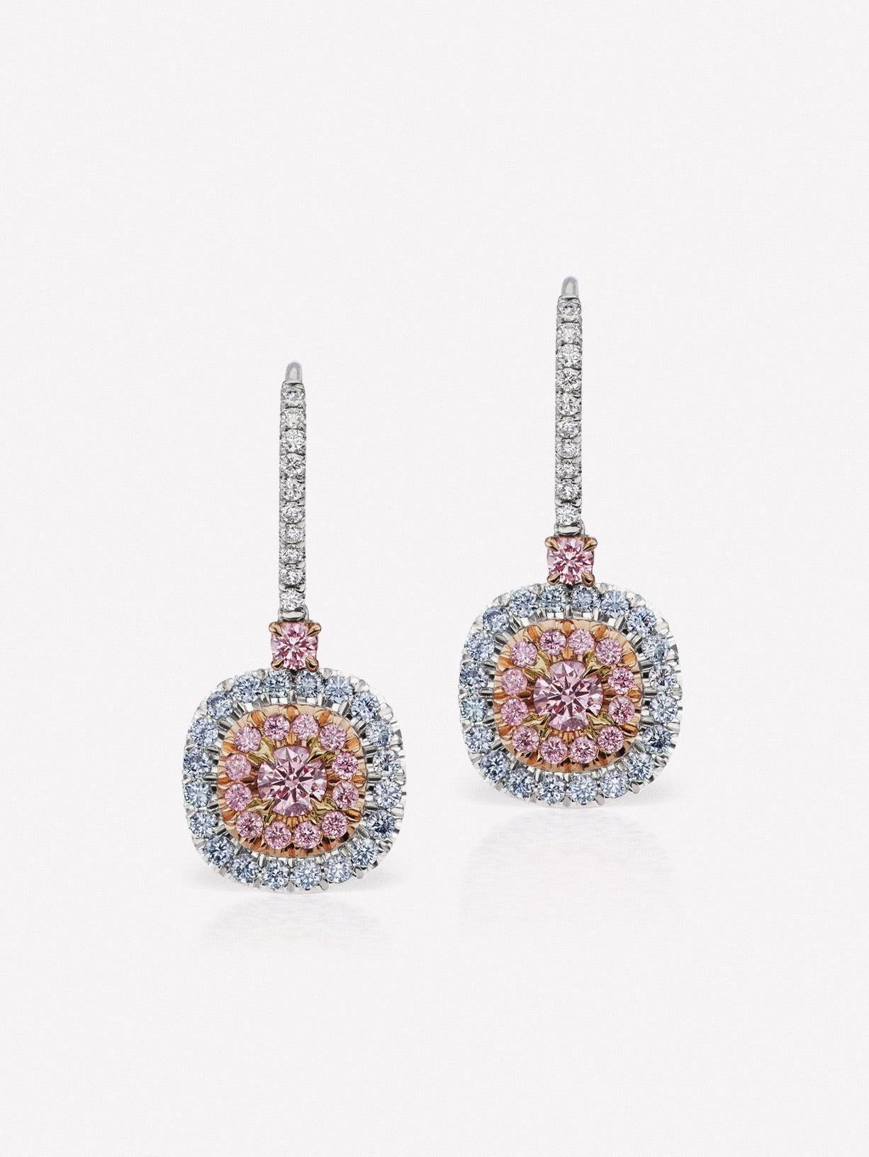 Argyle Pink™ and Blue Diamond Classic Halo Earrings by J FINE