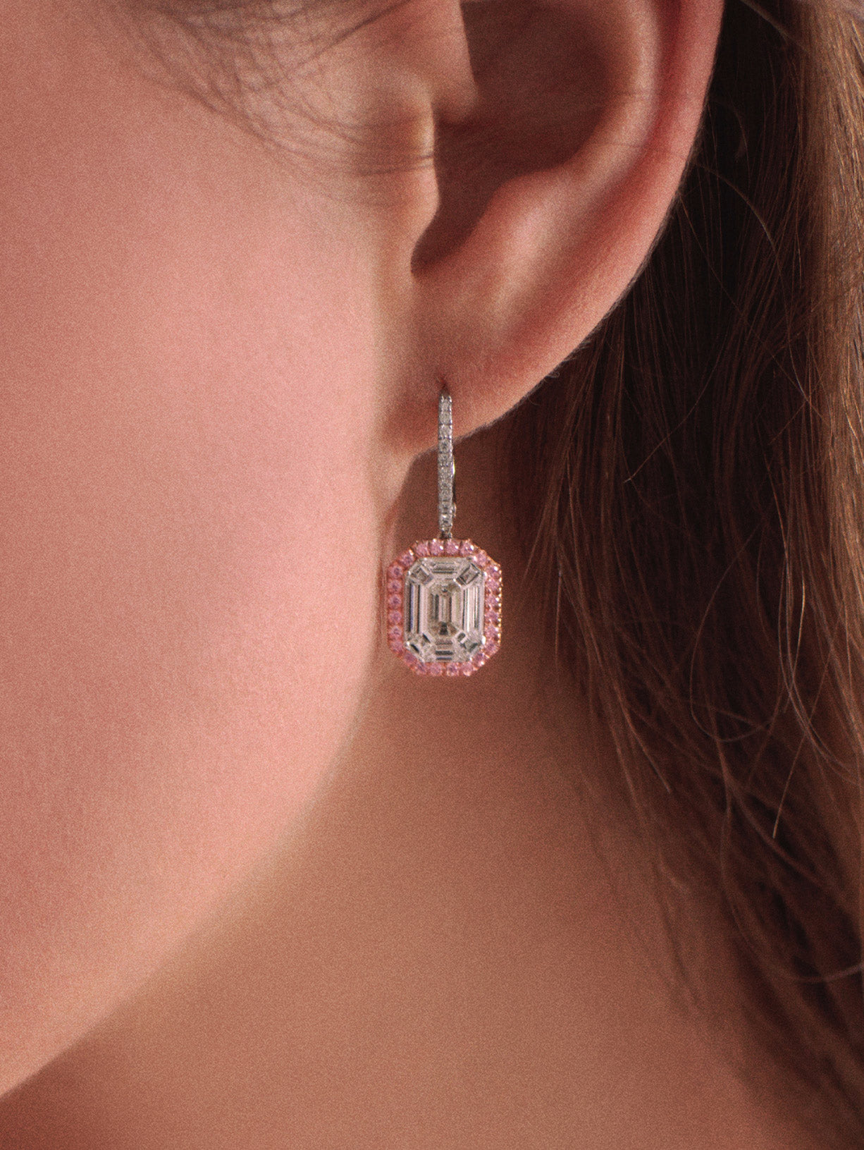 Argyle Pink™ Diamond Invisibly Set Emerald Cut Earrings - Pink Diamonds, J FINE - J Fine, earrings - Pink Diamond Jewelry, j-fine-invisibly-set-emerald-cut-earrings - Argyle Pink Diamonds