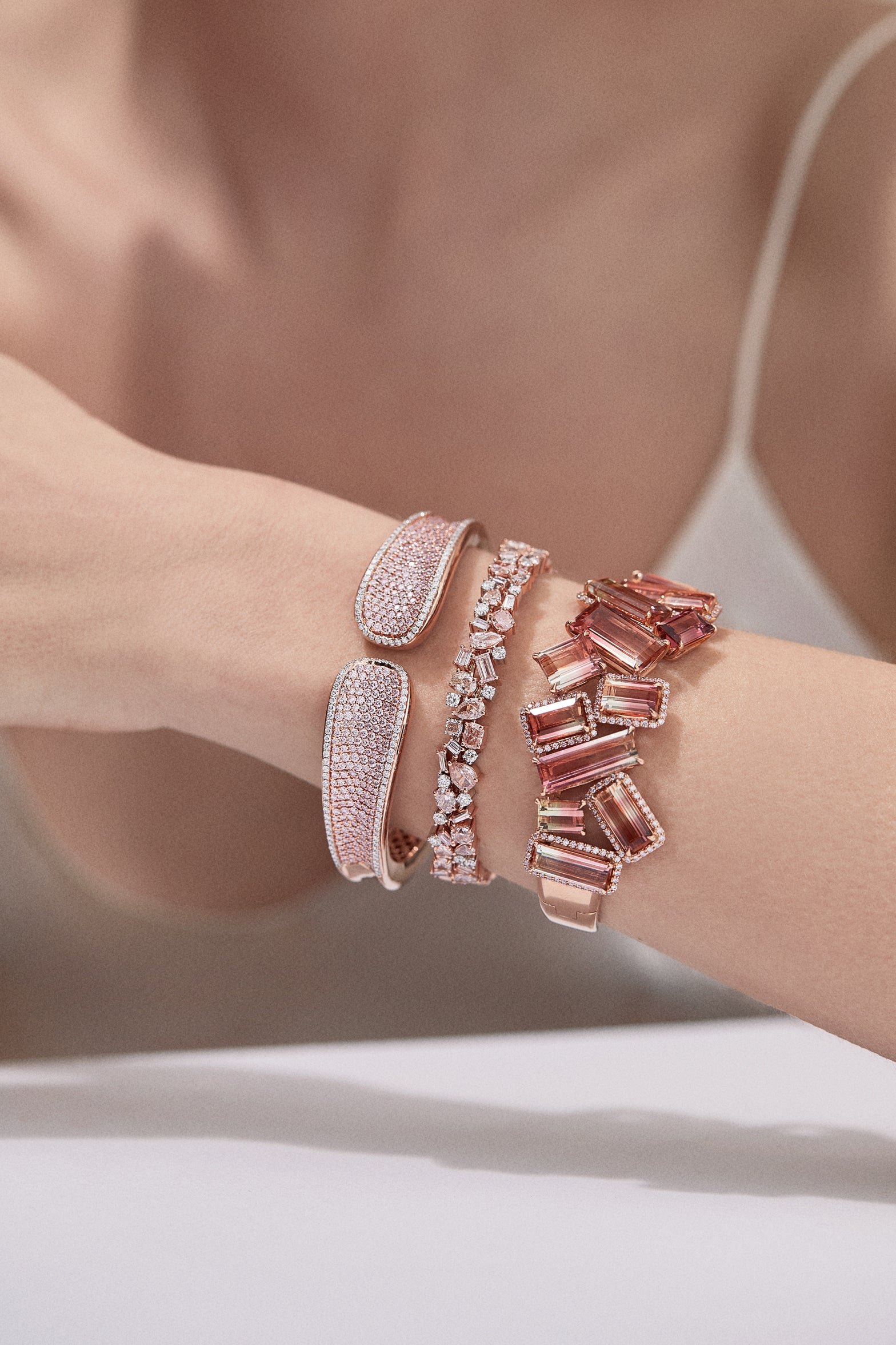Mixed Shape Pink Diamond Flexible Bracelet - Pink Diamonds, J FINE - J Fine, bracelet - Pink Diamond Jewelry, mixed-shape-pink-diamond-flexible-bracelet-by-j-fine - Argyle Pink Diamonds