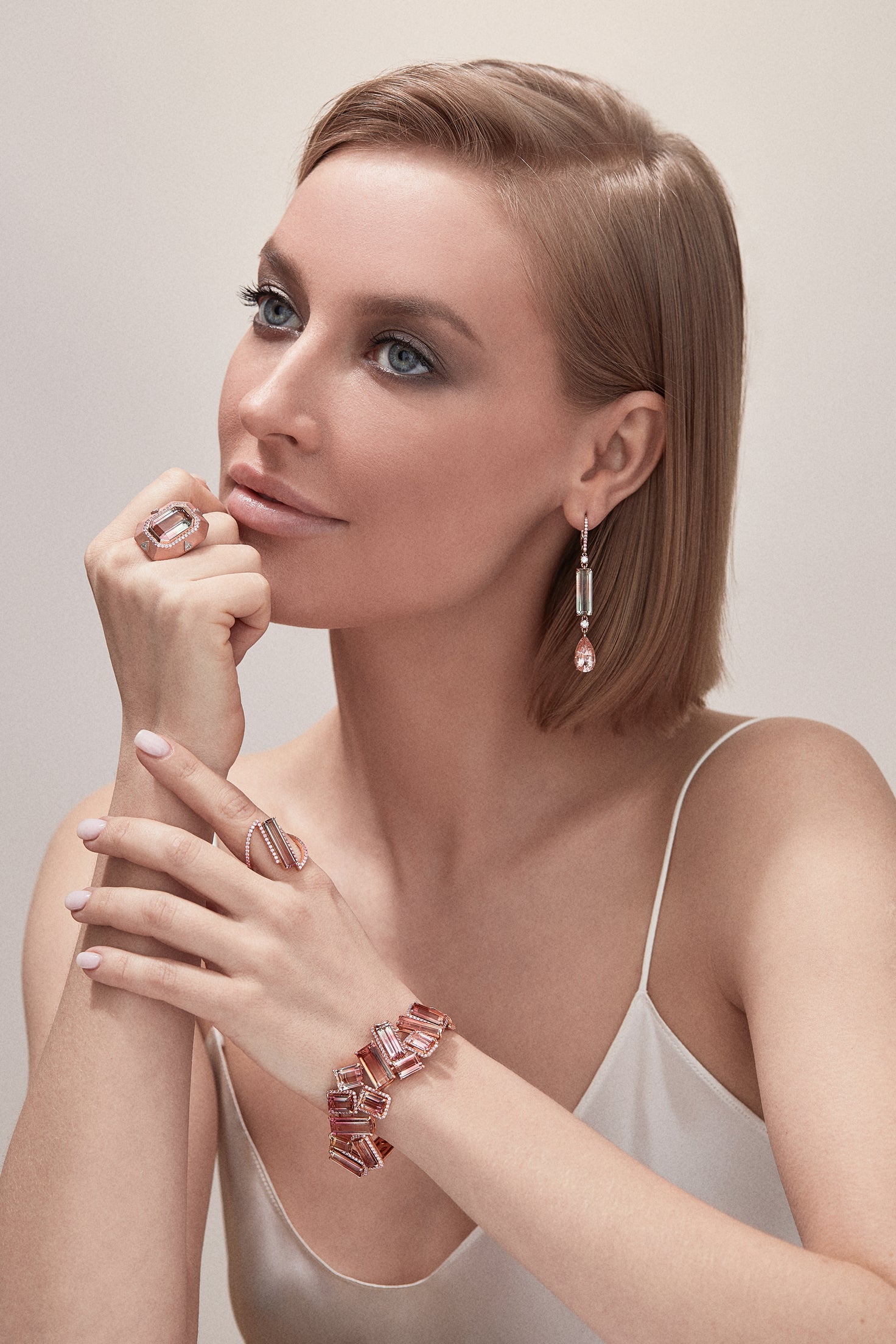 Argyle Pink™ Diamond with Bi Color Tourmaline and Morganite Earrings - Pink Diamonds, J FINE - J Fine, earrings - Pink Diamond Jewelry, argyle-pink™-diamond-with-tourmaline-and-morganite-