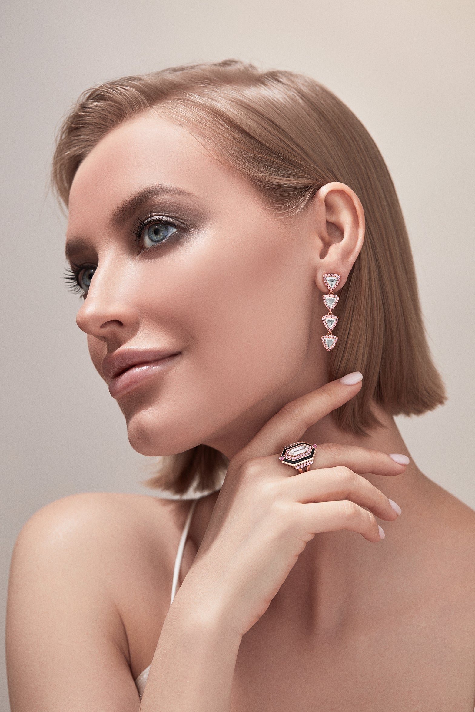 Argyle Pink™ Diamond and White Trillion Diamond Drop Earrings - Pink Diamonds, J FINE - J Fine, Earrings - Pink Diamond Jewelry, copy-of-argyle-pink™-diamond-azalea-drop-earrings-by-j-fin