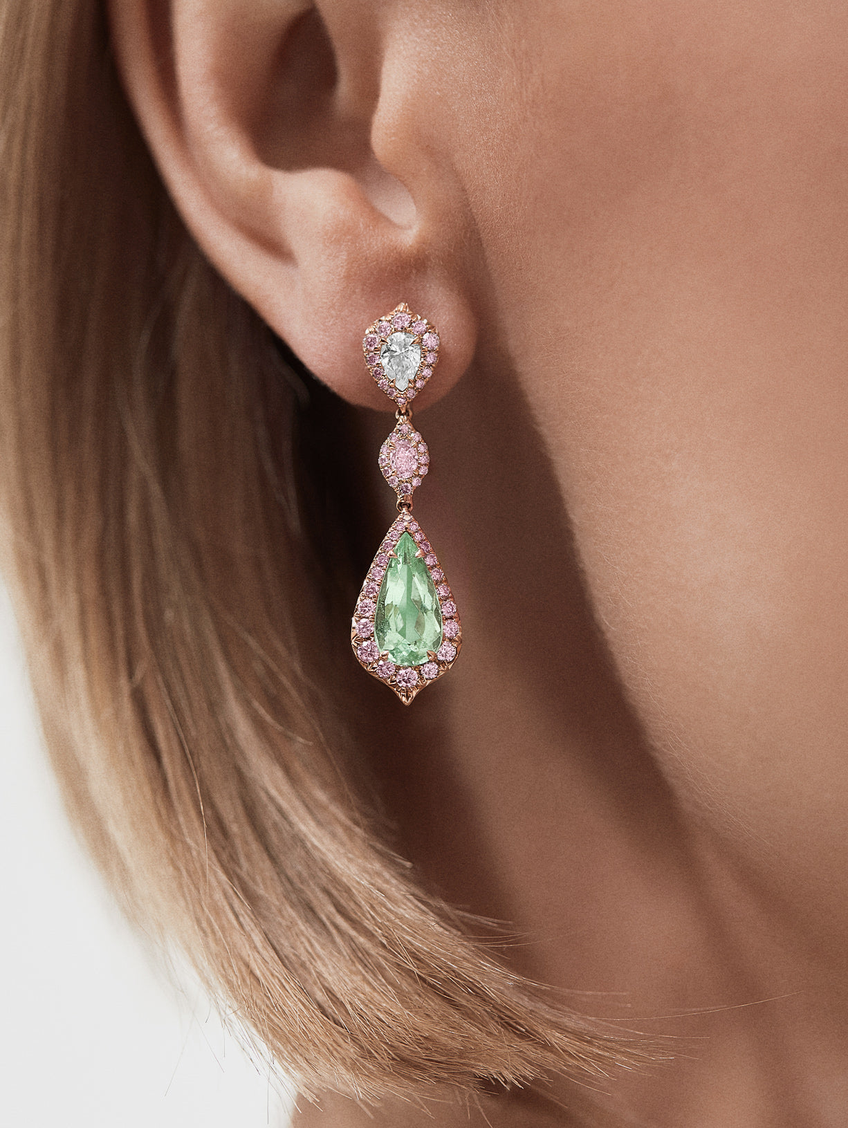 Tourmaline and Argyle Pink™ Drop Earrings - Pink Diamonds, J FINE - J Fine, Earrings - Pink Diamond Jewelry, mozambique-paraiba-tourmaline-and-argyle-pink™-drop-earrings-by-j-fine - Argyl