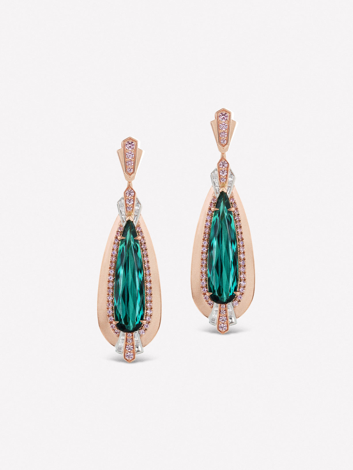 Argyle Pink™ Diamonds and Green Tourmaline Earrings - Pink Diamonds, J FINE - J Fine, Earrings - Pink Diamond Jewelry, argyle-pink™-diamond-and-green-tourmaline-earrings-by-j-fine - Argyl