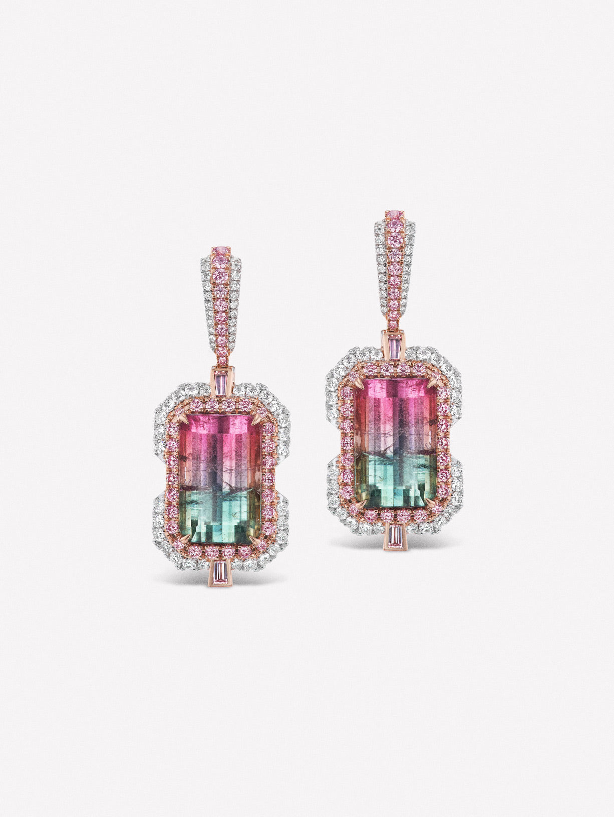 Argyle Pink™ Diamond and Bicolor Tourmaline Earrings - Pink Diamonds, J FINE - J Fine, Earrings - Pink Diamond Jewelry, argyle-pink™-diamond-and-bicolor-tourmaline-earrings-by-j-fine - Ar