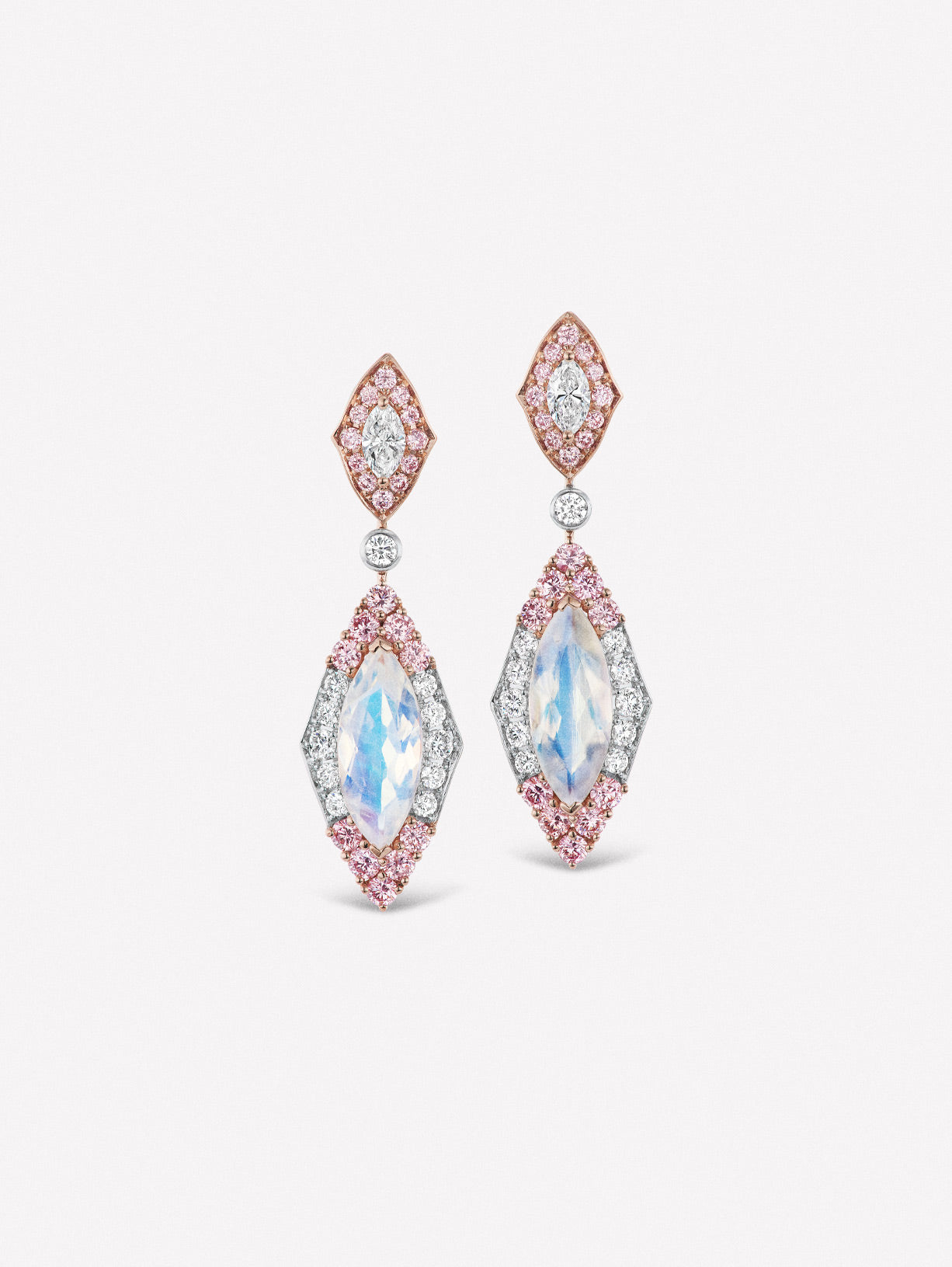 Argyle Pink™ Diamond and Moonstone Earrings - Pink Diamonds, J FINE - J Fine, Earrings - Pink Diamond Jewelry, argyle-pink™-diamond-and-moonstone-earrings-by-j-fine - Argyle Pink Diamonds