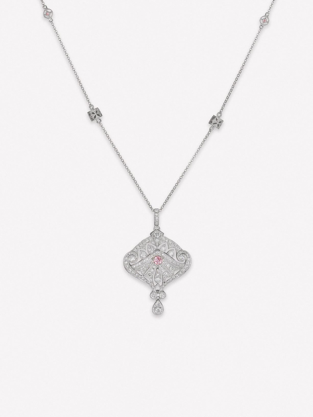 Argyle Pink™ Diamond Deco Drop Necklace - Pink Diamonds, J FINE - J Fine, necklace - Pink Diamond Jewelry, argyle-pink™-diamond-deco-drop-necklace-by-j-fine - Argyle Pink Diamonds