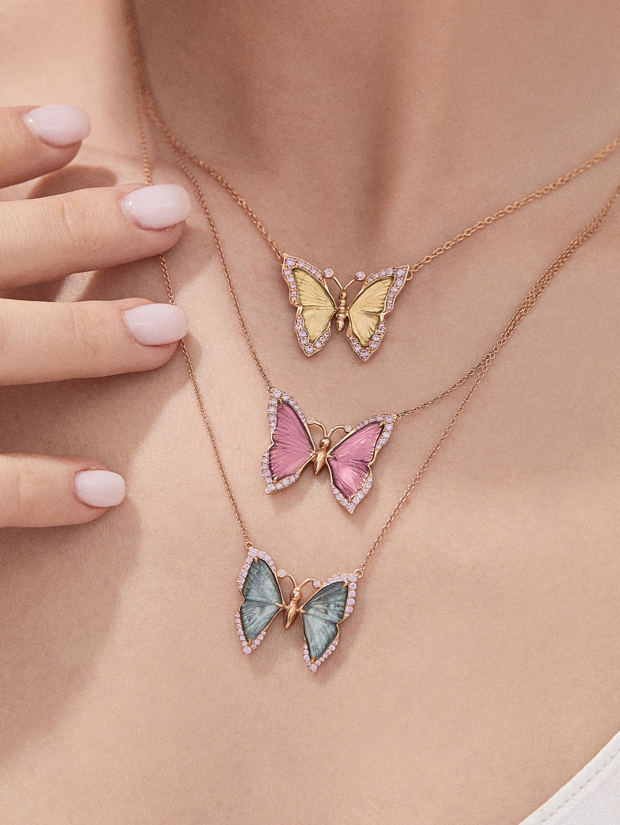 Argyle Pink™ Diamond and Bi Color Tourmaline Butterfly Necklace - Pink Diamonds, J FINE - J Fine, necklace - Pink Diamond Jewelry, argyle-pink™-diamond-and-bi-color-tourmaline-butterfly-n