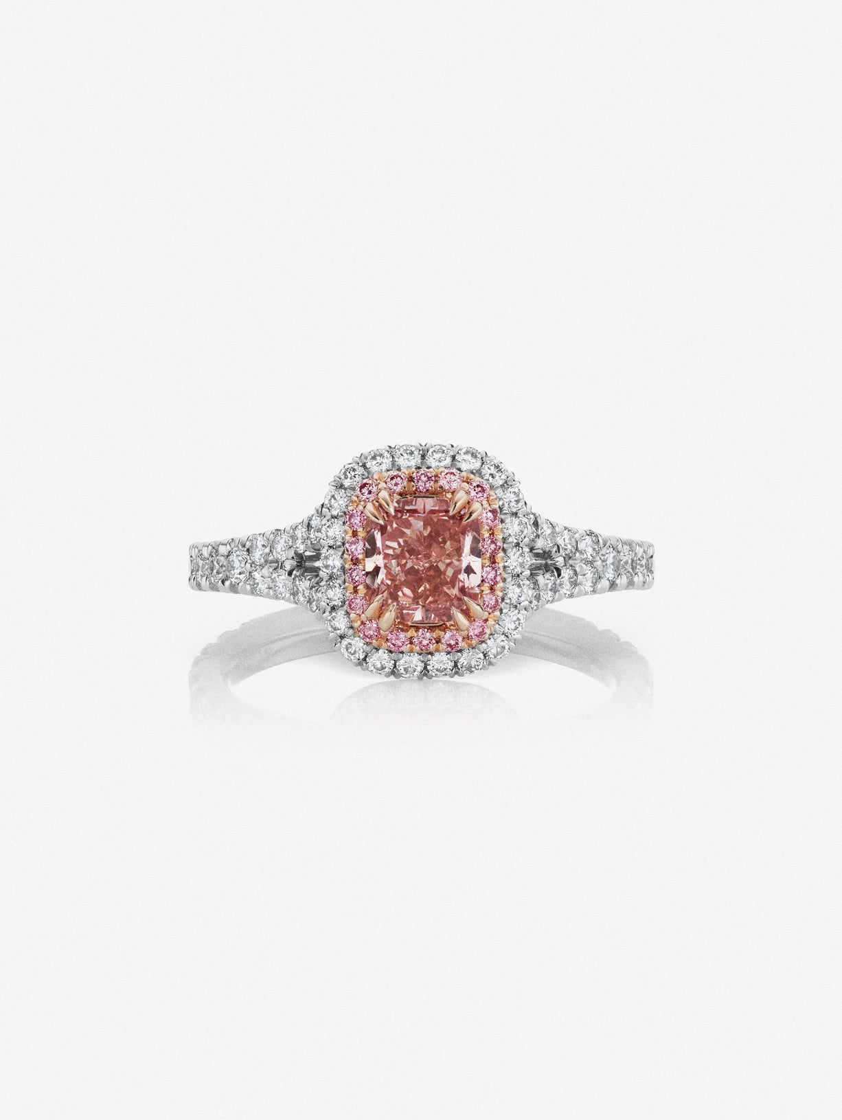 Fancy Orangy Pink Cushion Diamond Ring - Pink Diamonds, J FINE - J Fine, ring - Pink Diamond Jewelry, fancy-orangy-pink-cushion-diamond-ring-by-j-fine - Argyle Pink Diamonds