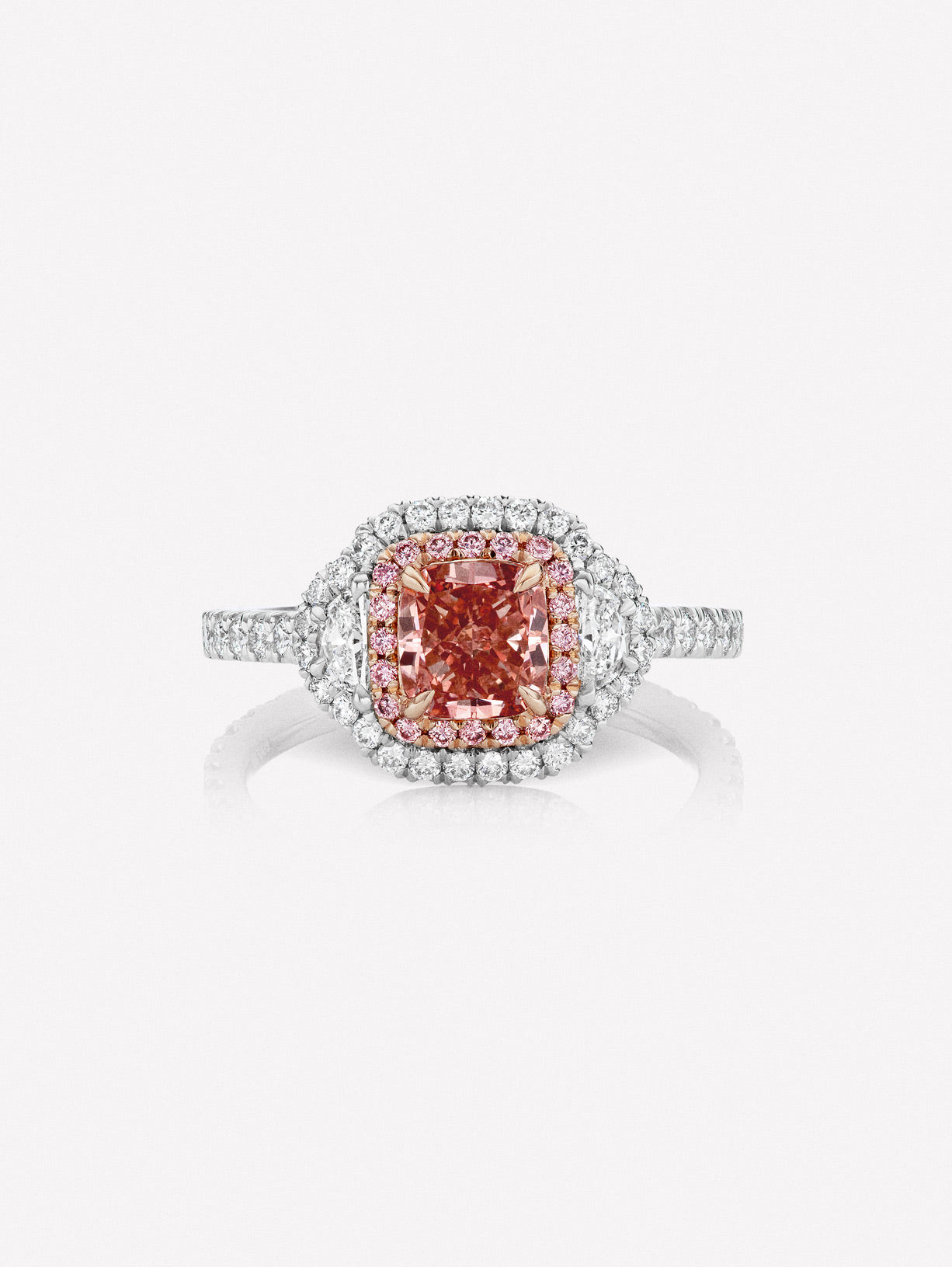 Intense Pink Cushion Diamond Ring by J FINE