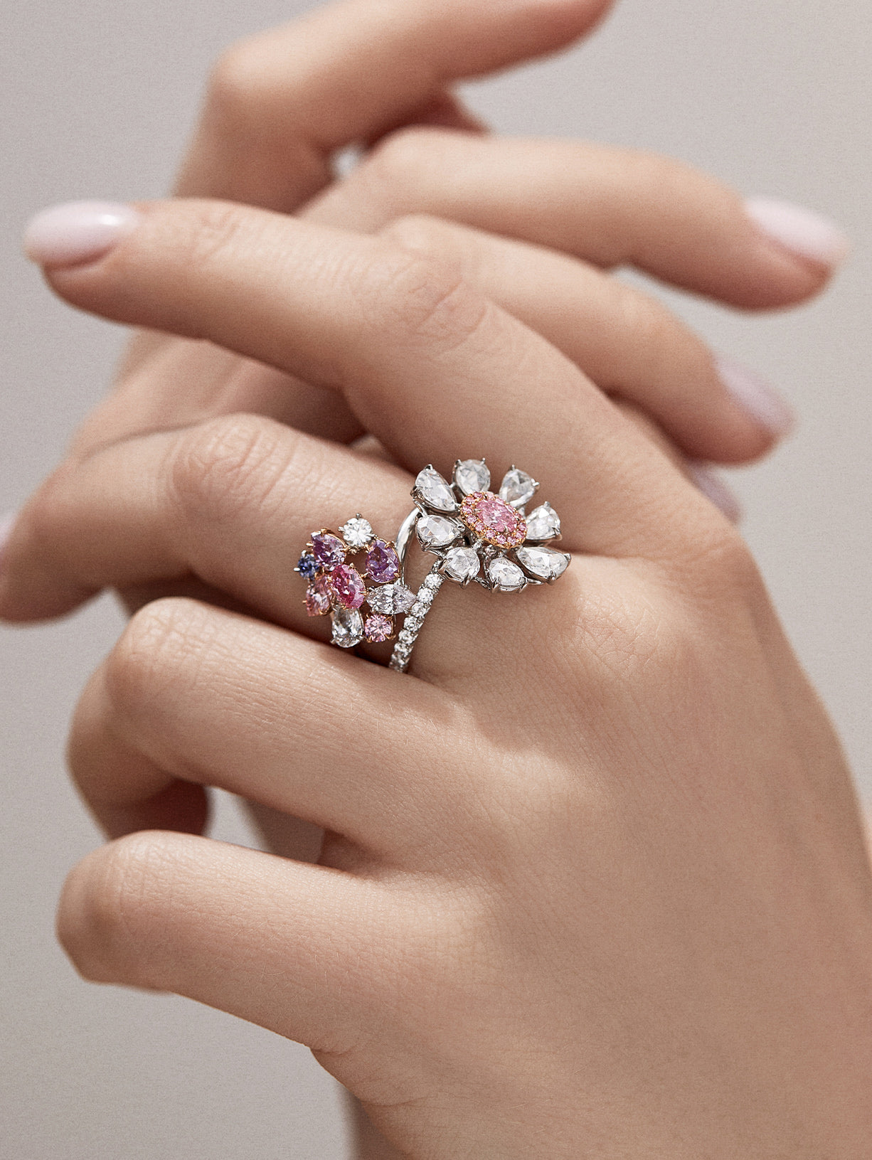 Argyle Pink™ Diamond and White Diamond Rose Cut Floral Ring - Pink Diamonds, J FINE - J Fine, Rings - Pink Diamond Jewelry, argyle-pink™-diamond-and-white-diamond-rose-cut-floral-ring-by-