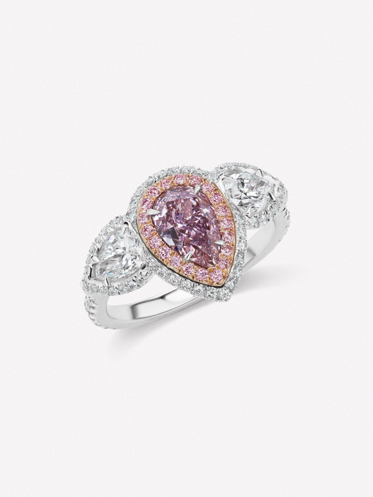 Pink Purple Pear Shape Diamond Three Stone Ring - Pink Diamonds, J FINE - J Fine, Rings - Pink Diamond Jewelry, pink-purple-pear-shape-diamond-three-stone-ring-by-j-fine - Argyle Pink Diamond
