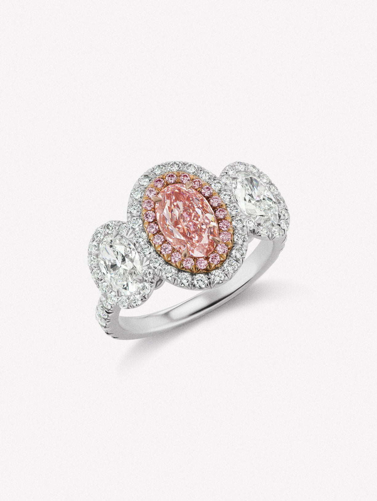 Argyle Pink™ Diamond Oval Three Stone Ring - Pink Diamonds, J FINE - J Fine, Rings - Pink Diamond Jewelry, argyle-pink™-diamond-oval-three-stone-ring-by-j-fine - Argyle Pink Diamonds