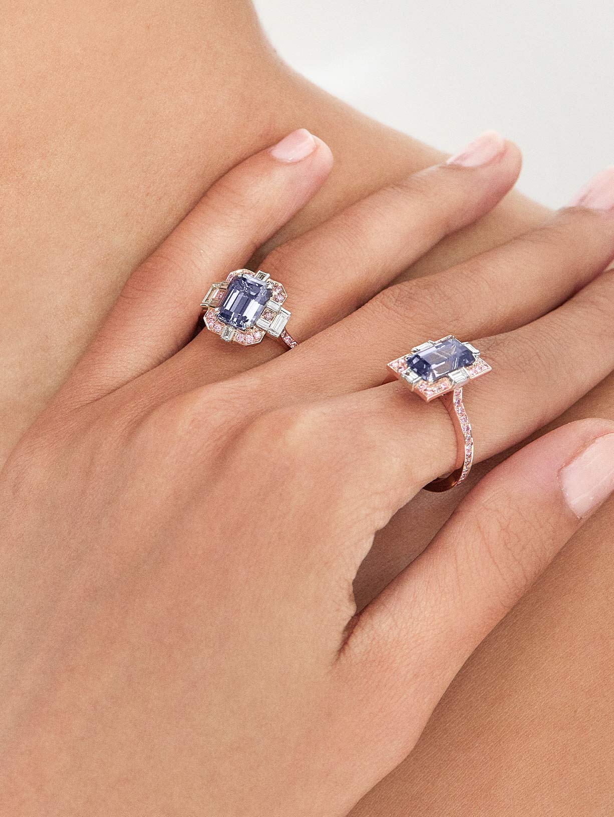 Tanzanite and Argyle Pink™ Diamond Elongated Ring - Pink Diamonds, J FINE - J Fine, ring - Pink Diamond Jewelry, j-fine-tanzanite-ring - Argyle Pink Diamonds