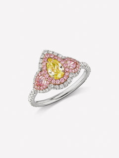Argyle Pink™ Diamond and Yellow Diamond Three Stone Ring - Pink Diamonds, J FINE - J Fine, Rings - Pink Diamond Jewelry, argyle-pink™-diamond-and-yellow-diamond-three-stone-ring-by-j-fine