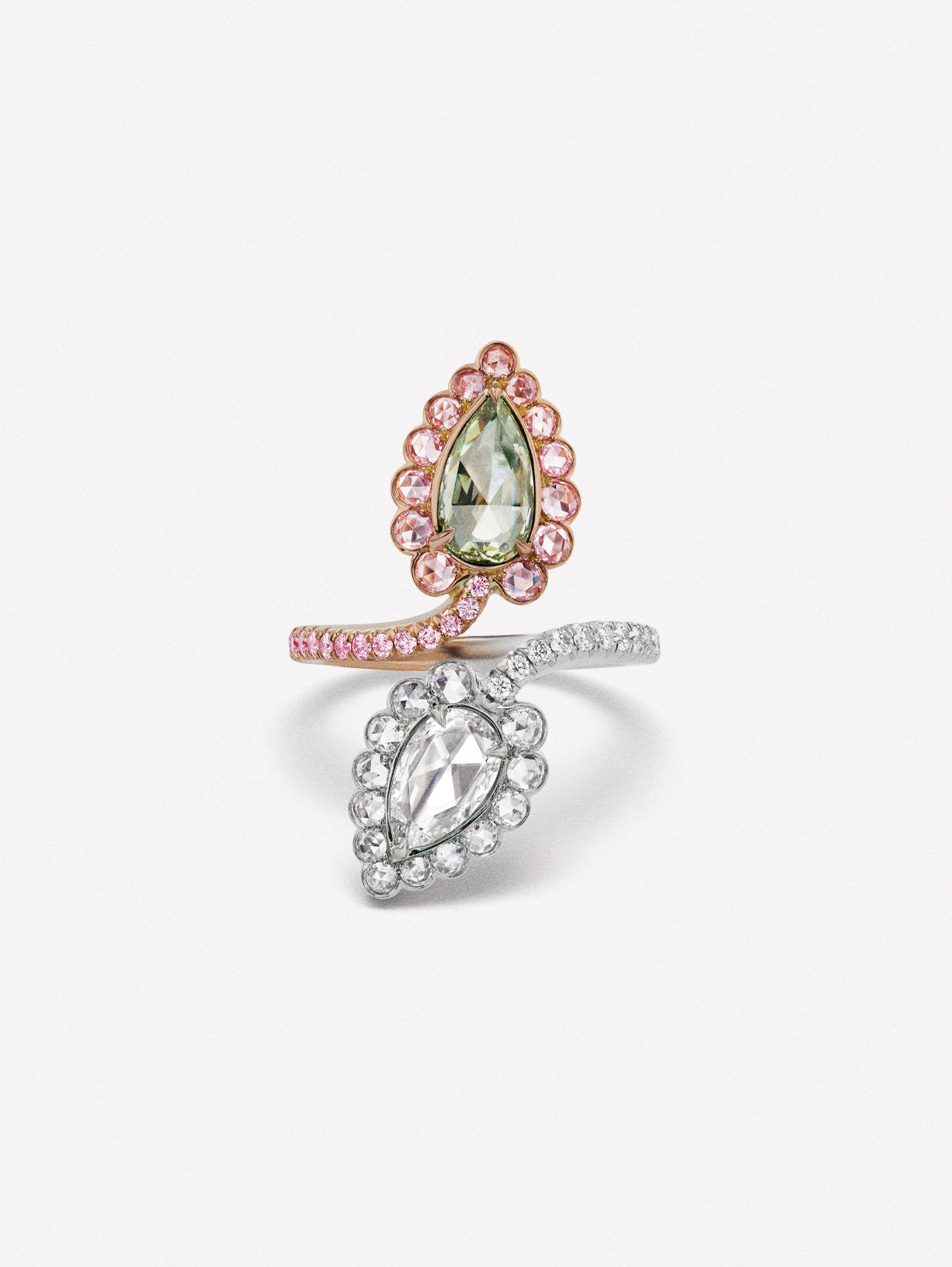 Argyle Pink™ Diamond and Green Diamond Bypass Ring - Pink Diamonds, J FINE - J Fine, Rings - Pink Diamond Jewelry, argyle-pink™-diamond-and-green-diamond-bypass-ring-by-j-fine - Argyle Pi