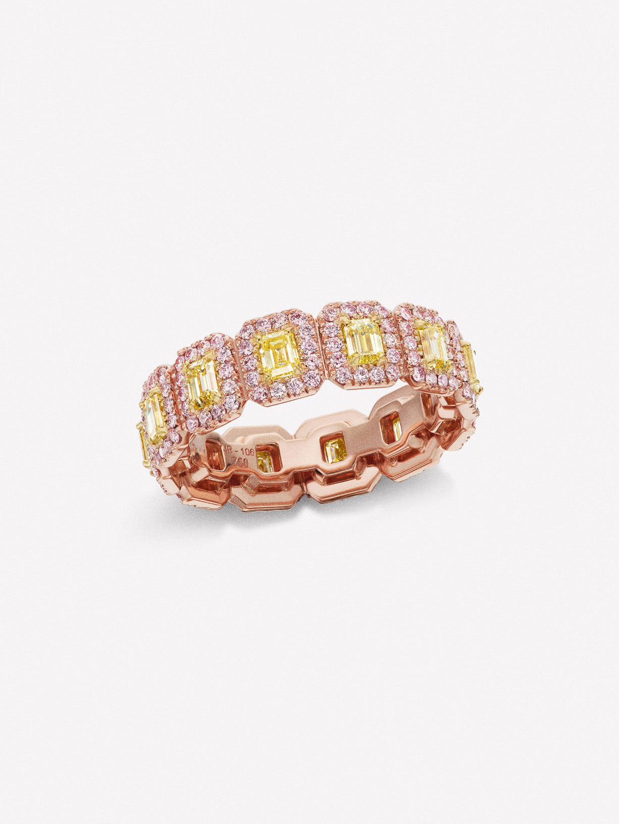 Argyle Pink™ Diamond and Yellow Emerald Cut Diamond Eternity Band - Pink Diamonds, J FINE - J Fine, ring - Pink Diamond Jewelry, argyle-pink™-diamond-and-yellow-emerald-cut-diamond-eterni