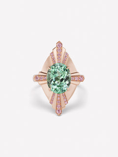 Argyle Pink™ Diamond and Green Tourmaline Ring - Pink Diamonds, J FINE - J Fine, Rings - Pink Diamond Jewelry, argyle-pink™-diamond-and-green-tourmaline-ring-by-j-fine - Argyle Pink Diamo