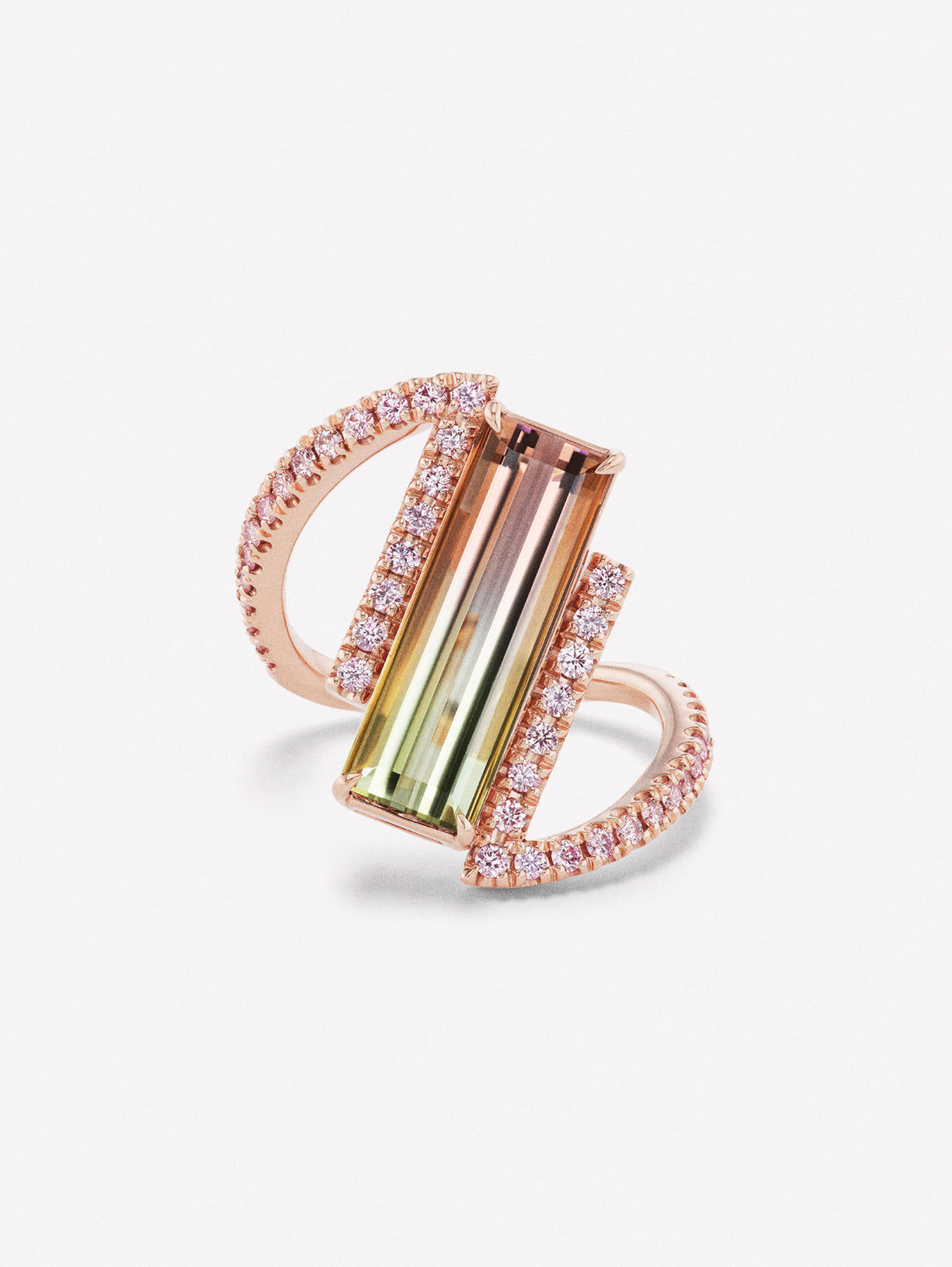 Argyle Pink™ Diamond and Bi Color Tourmaline Angle Ring by J FINE