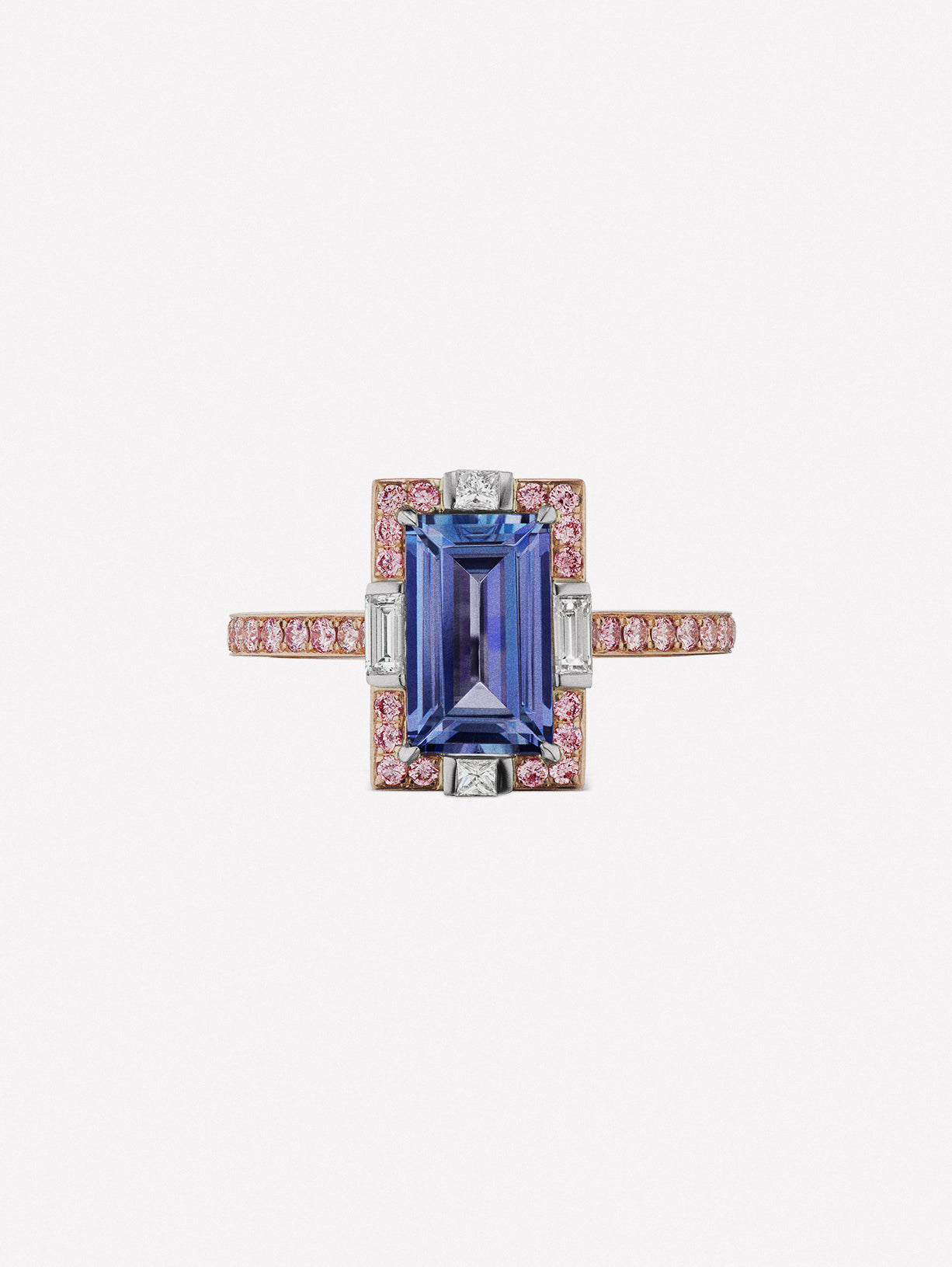 Tanzanite and Argyle Pink™ Diamond Elongated Ring - Pink Diamonds, J FINE - J Fine, ring - Pink Diamond Jewelry, j-fine-tanzanite-ring - Argyle Pink Diamonds