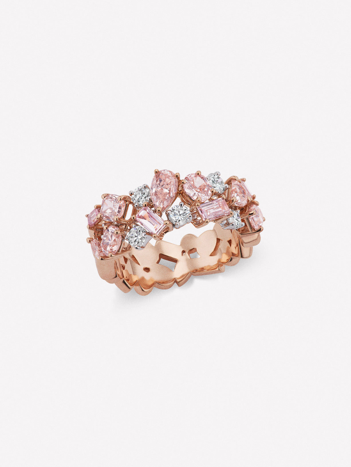 Mixed Shape Pink Diamond Ring - Pink Diamonds, J FINE - J Fine, Rings - Pink Diamond Jewelry, cluster-pink-diamond-ring-by-j-fine - Argyle Pink Diamonds