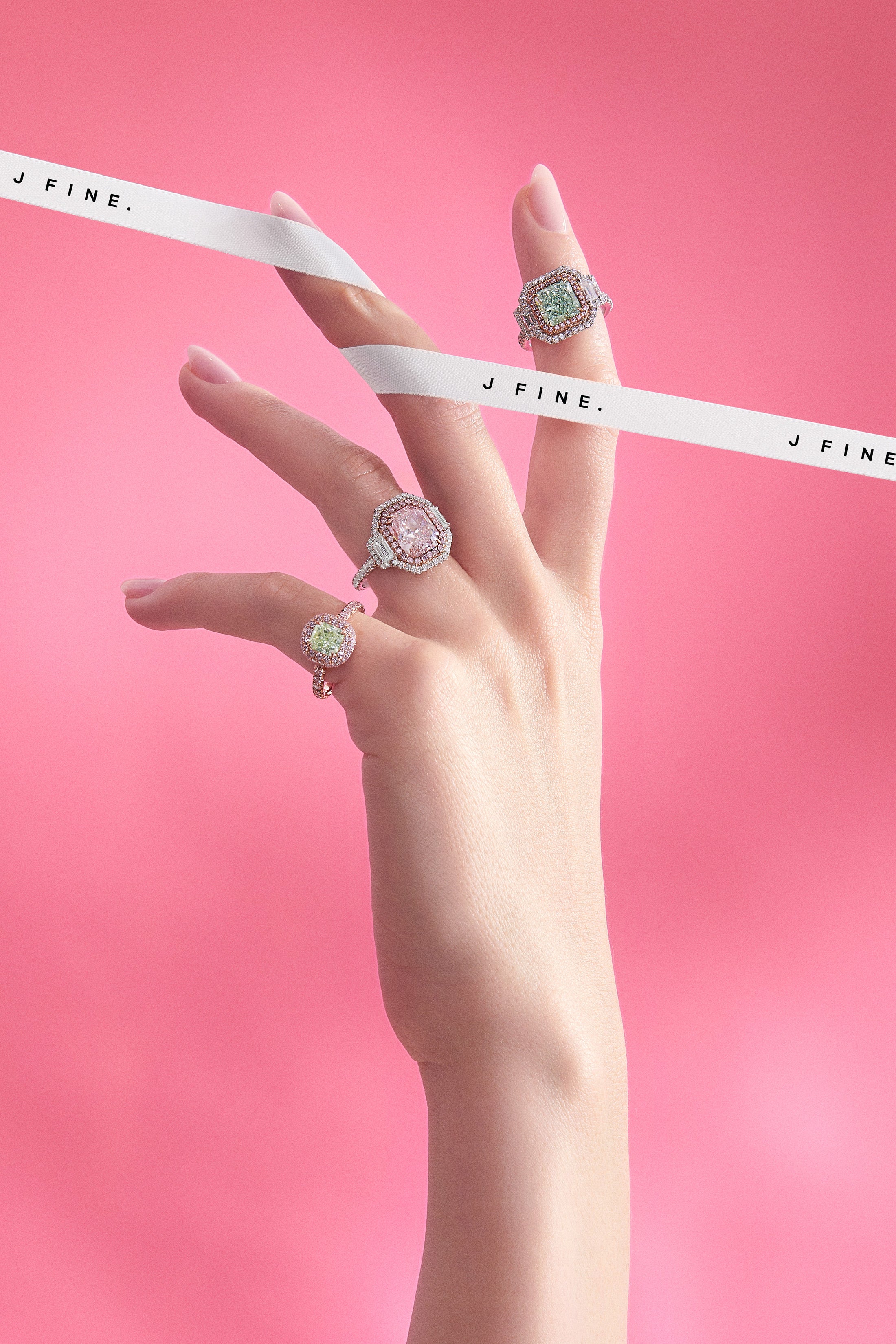 Argyle Pink™ Diamond and Green Diamond Ring - Pink Diamonds, J FINE - J Fine, Rings - Pink Diamond Jewelry, argyle-pink™-diamond-and-green-diamond-ring-by-j-fine-1 - Argyle Pink Diamonds