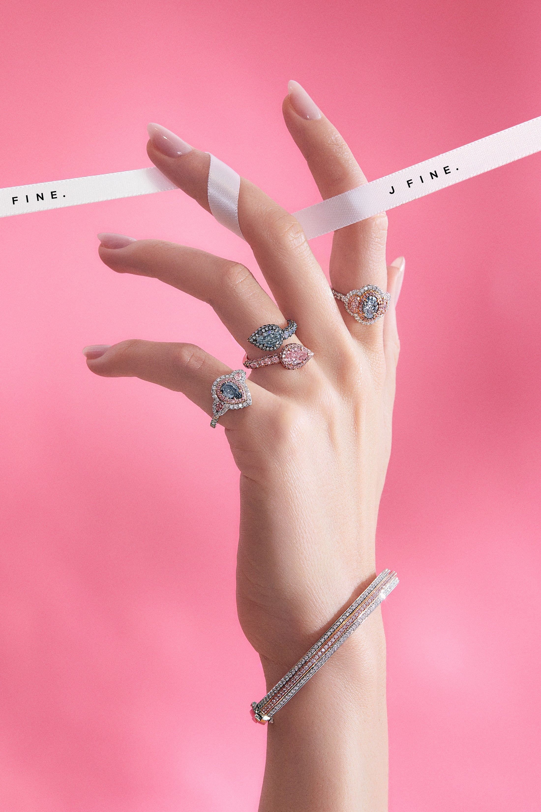 Argyle Pink™ Diamond Three Row Cuff Bracelet - Pink Diamonds, J FINE - J Fine, bracelet - Pink Diamond Jewelry, argyle-pink™-diamond-three-row-cuff-bracelet-by-j-fine - Argyle Pink Diamon