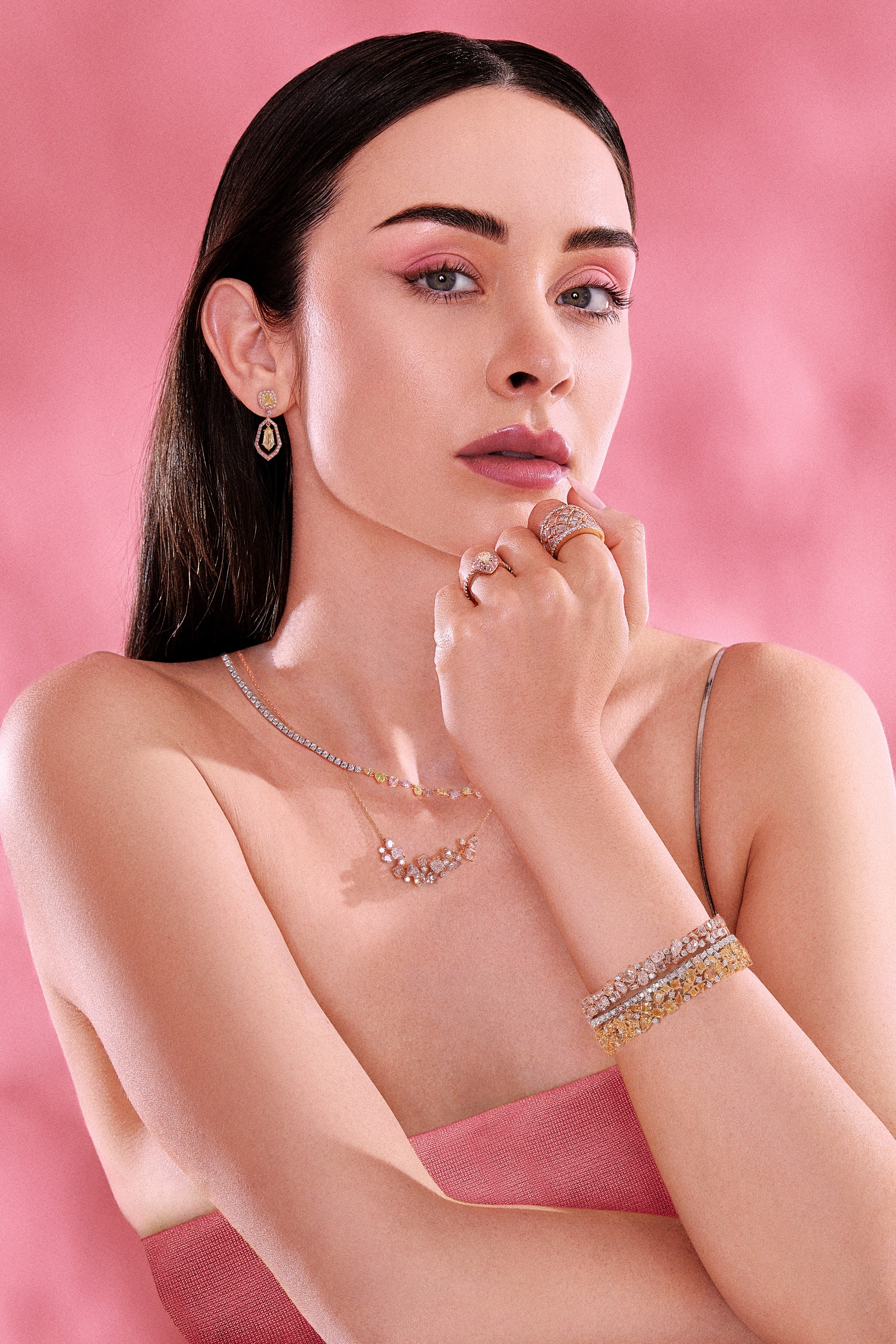 Mixed Shape Pink Diamond Necklace - Pink Diamonds, J FINE - J Fine, necklace - Pink Diamond Jewelry, cluster-pink-diamond-necklace-by-j-fine - Argyle Pink Diamonds