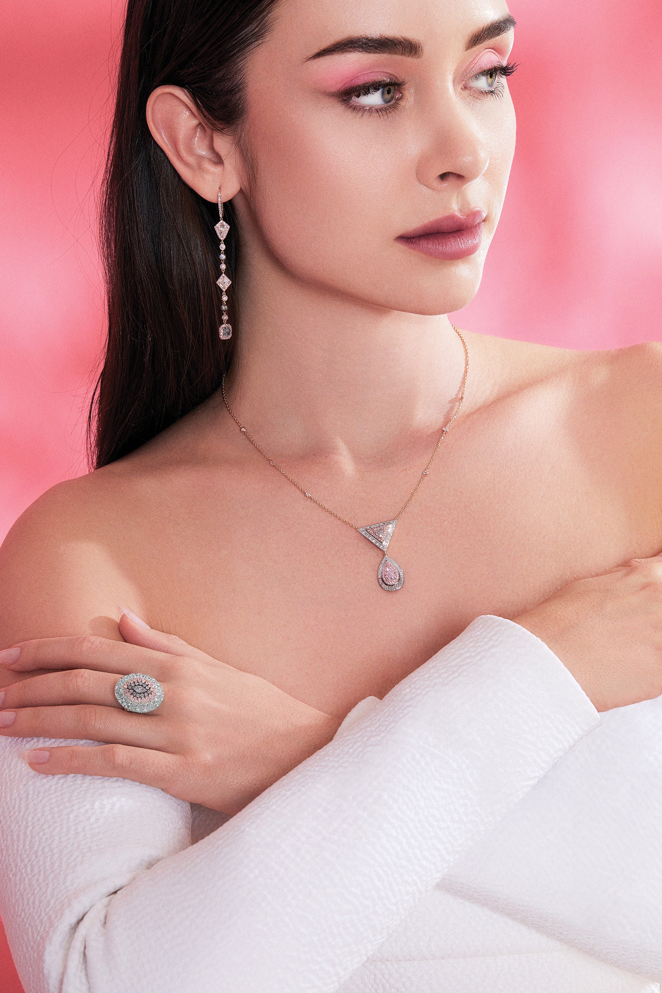 Argyle Pink™ Diamonds and Gray Blue Drop Earrings - Pink Diamonds, J FINE - J Fine, Earrings - Pink Diamond Jewelry, argyle-pink™-diamonds-and-gray-blue-drop-earrings-by-j-fine - Argyle P