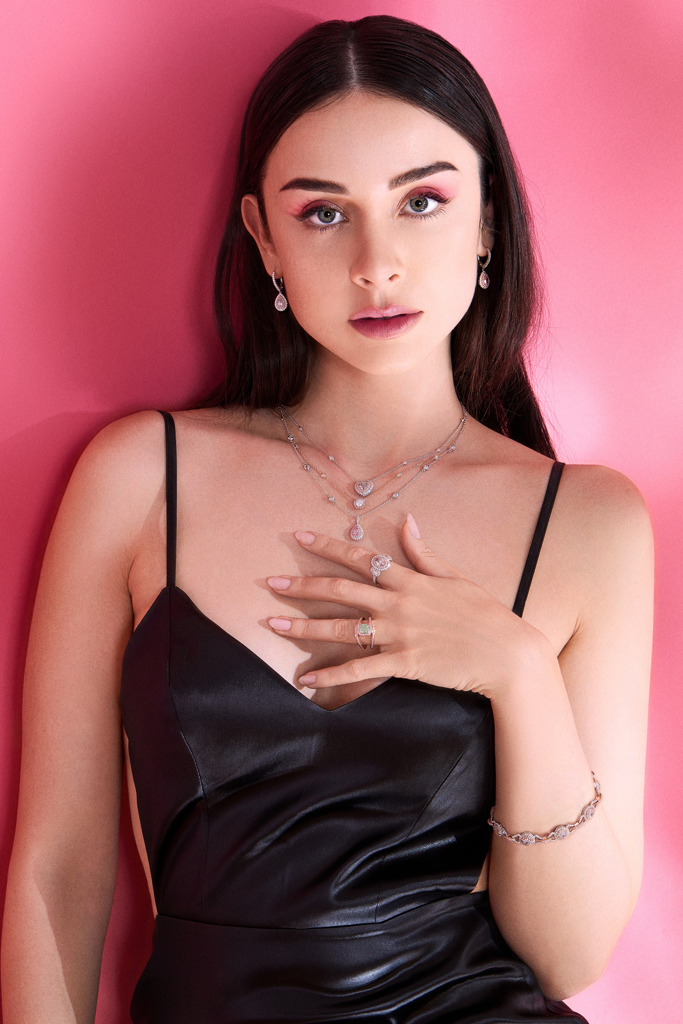 Fancy Purplish Pink Diamond Pear Shape Drop Necklace by J FINE