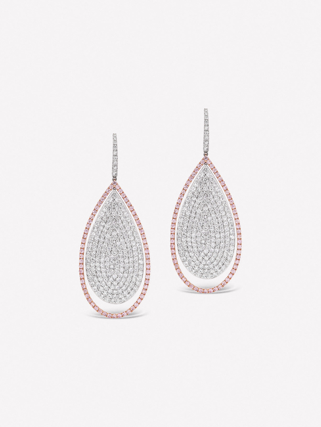 Large pink and white diamond drop earrings