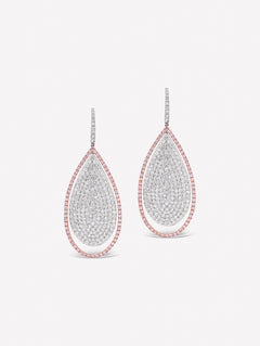 Large pink and white diamond drop earrings