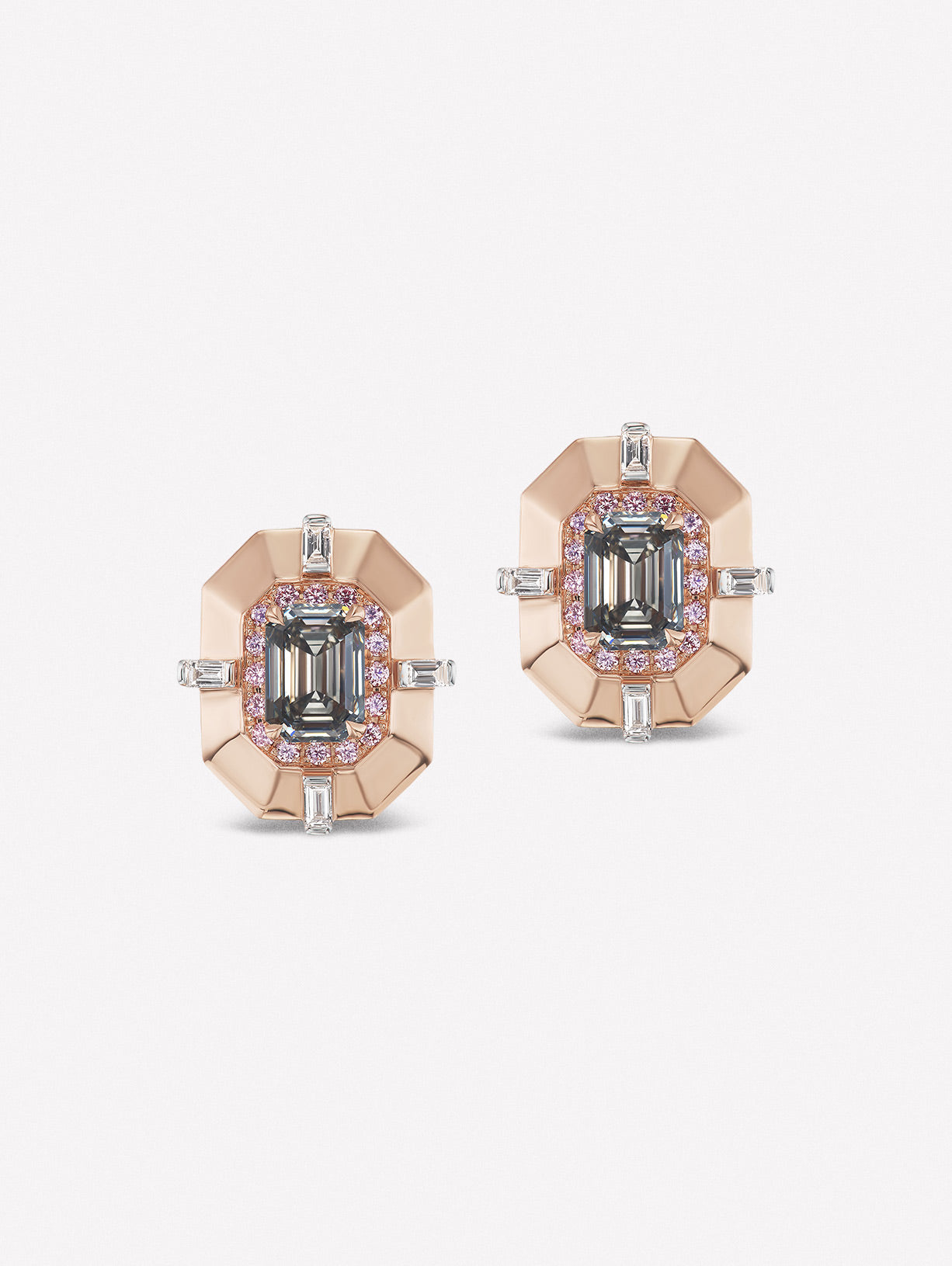 Argyle Pink™ Diamond and Gray Diamonds Studs - Pink Diamonds, J FINE - J Fine, earrings - Pink Diamond Jewelry, argyle-pink™-diamond-and-gray-diamonds-studs-by-j-fine - Argyle Pink Diamon