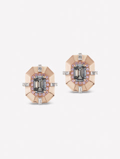 Argyle Pink™ Diamond and Gray Diamonds Studs - Pink Diamonds, J FINE - J Fine, earrings - Pink Diamond Jewelry, argyle-pink™-diamond-and-gray-diamonds-studs-by-j-fine - Argyle Pink Diamon