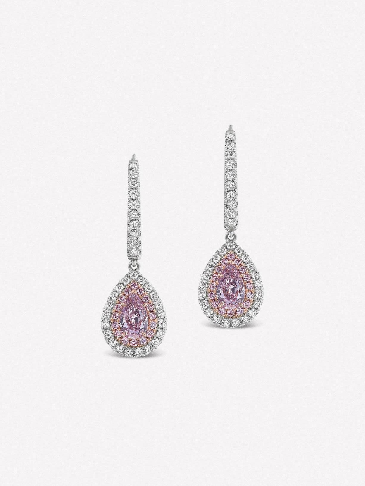 Fancy Purplish Pink Pear Shape Drop Earrings - Pink Diamonds, J FINE - J Fine, Earrings - Pink Diamond Jewelry, copy-of-argyle-pink™-diamond-with-white-emerald-cut-diamond-and-bi-color-tour