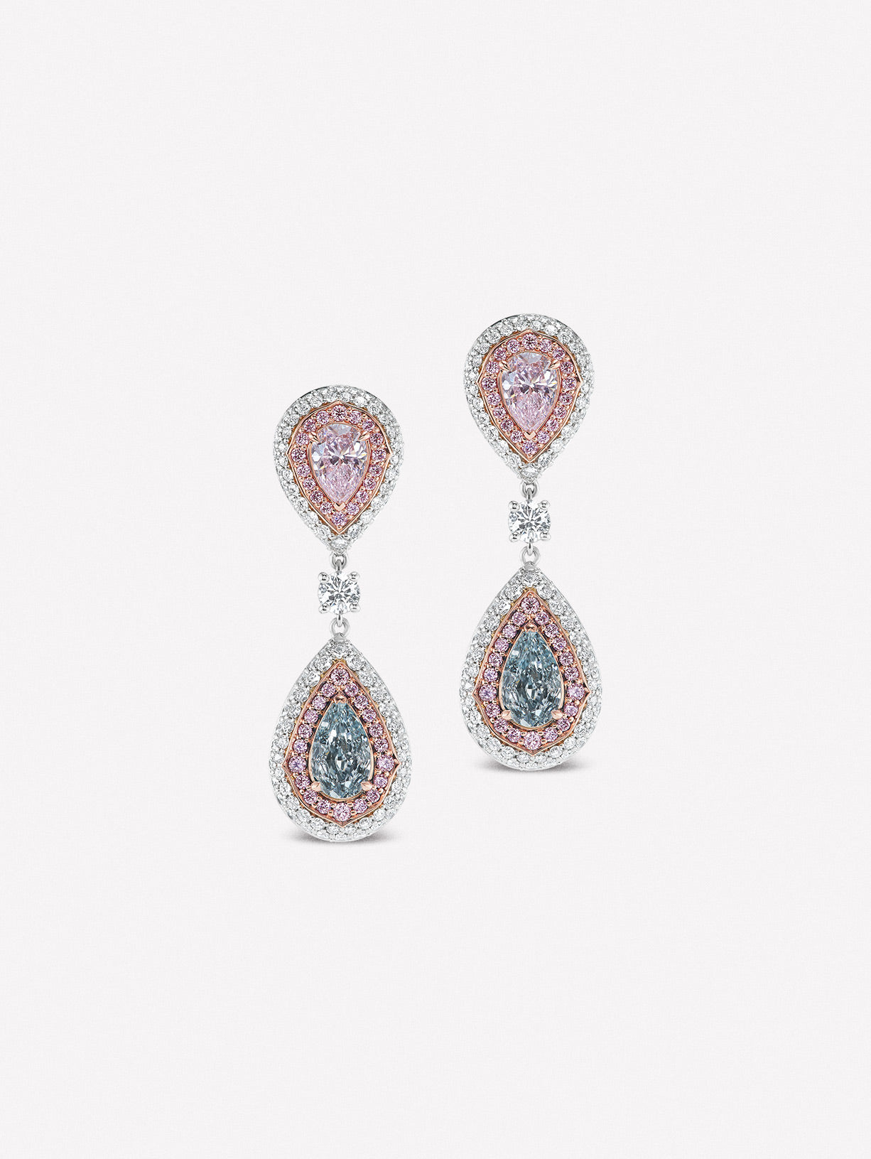 Pink and Blue Pear Shape Diamond Drop Earrings - Pink Diamonds, J FINE - J Fine, Earrings - Pink Diamond Jewelry, pink-and-blue-pear-shape-diamond-drop-earrings-by-j-fine - Argyle Pink Diamon