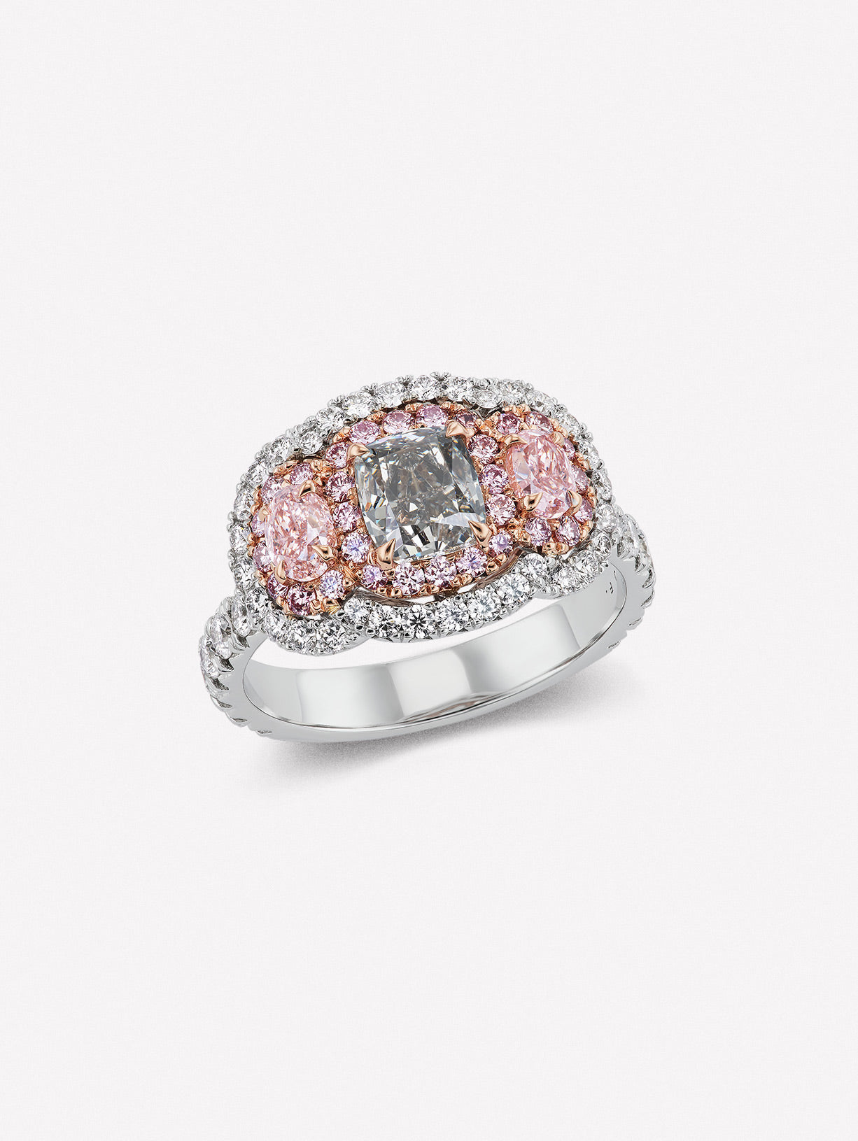 Argyle Pink™ Diamond and Gray Diamond Three Stone Ring - Pink Diamonds, J FINE - J Fine, Rings - Pink Diamond Jewelry, argyle-pink™-diamond-and-gray-diamond-three-stone-ring-by-j-fine - A