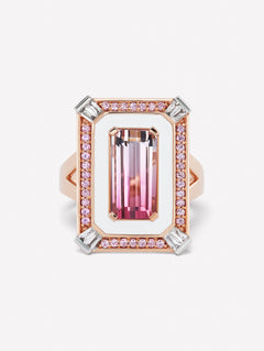 Argyle Pink™ Diamond and Pink Bi Color Tourmaline Ring - Pink Diamonds, J FINE - J Fine, ring - Pink Diamond Jewelry, argyle-pink™-diamond-and-pink-bi-color-tourmaline-ring-by-j-fine - Ar