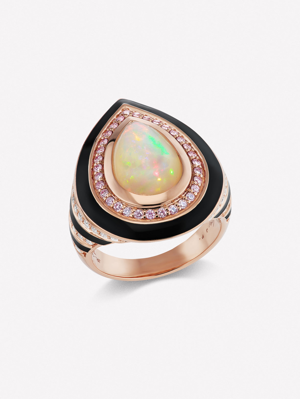 Argyle Pink™ Diamond and White Opal Ring - Pink Diamonds, J FINE - J Fine, ring - Pink Diamond Jewelry, argyle-pink™-diamond-and-white-opal-ring-by-j-fine-1 - Argyle Pink Diamonds