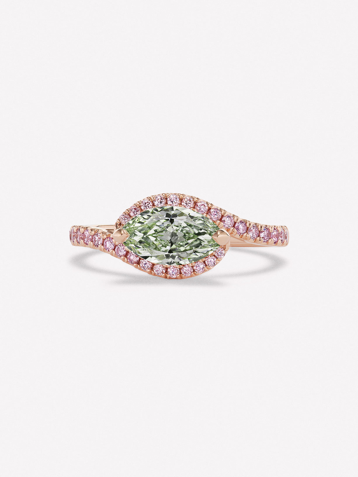 Argyle Pink™ Diamond and Green Diamond East West Ring - Pink Diamonds, J FINE - J Fine, Rings - Pink Diamond Jewelry, argyle-pink™-diamond-and-green-diamond-east-west-ring-by-j-fine - Arg