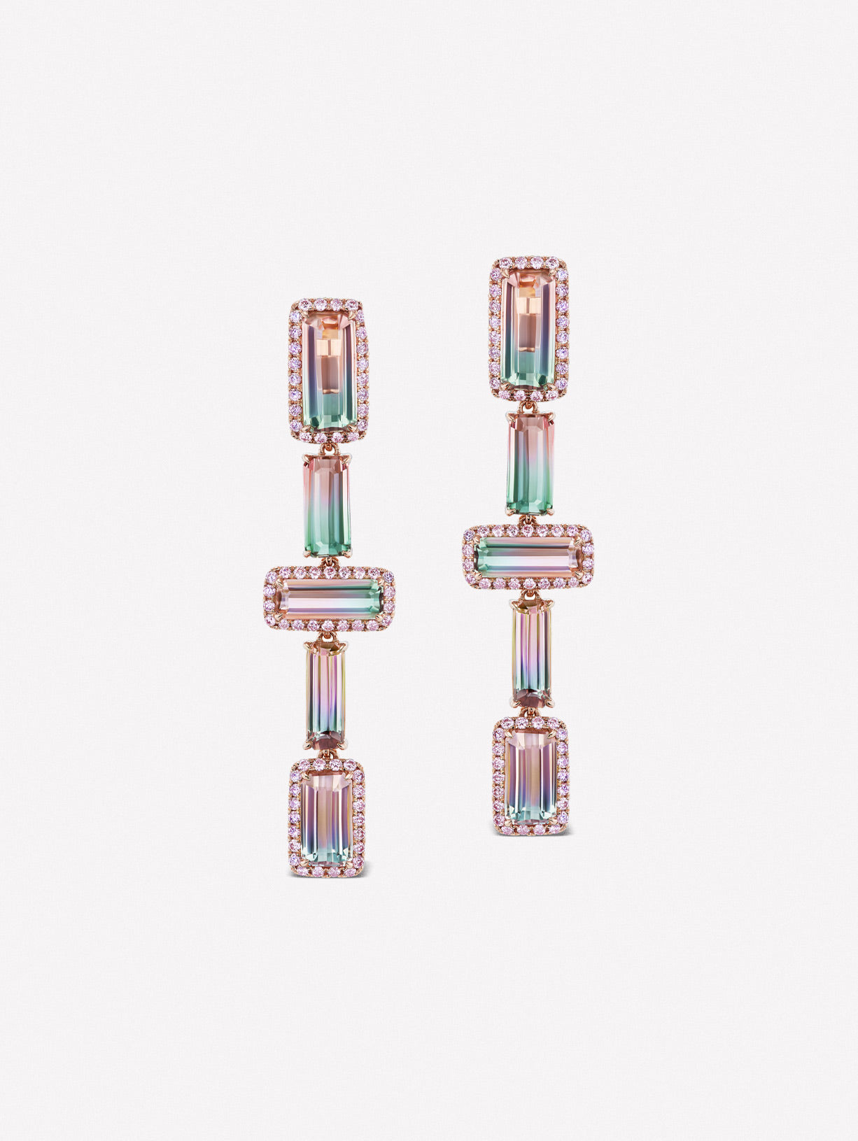 Argyle Pink™ Diamond and Bi Color Tourmaline Line Earrings - Pink Diamonds, J FINE - J Fine, earrings - Pink Diamond Jewelry, argyle-pink™-diamond-and-bi-color-tourmaline-line-earrings - 