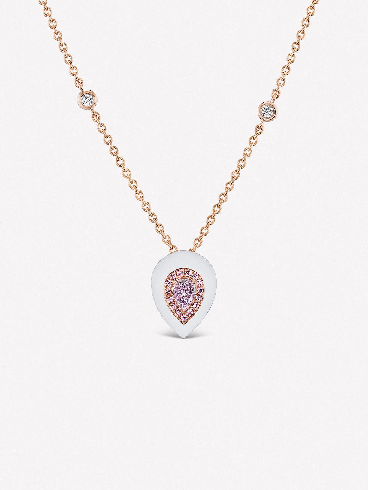 Argyle Pink™ Diamond and Fancy Pink Purple Pear Shape Diamond Enamel Pendant - Pink Diamonds, J FINE - J Fine, necklace - Pink Diamond Jewelry, argyle-pink™-diamond-and-fancy-pink-purple-