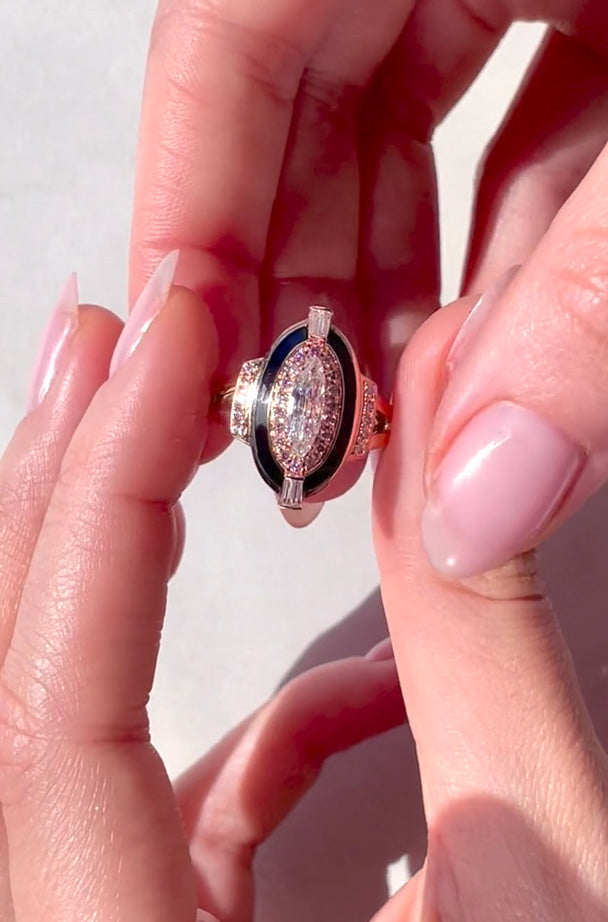 black enamel and argyle pink diamond ring