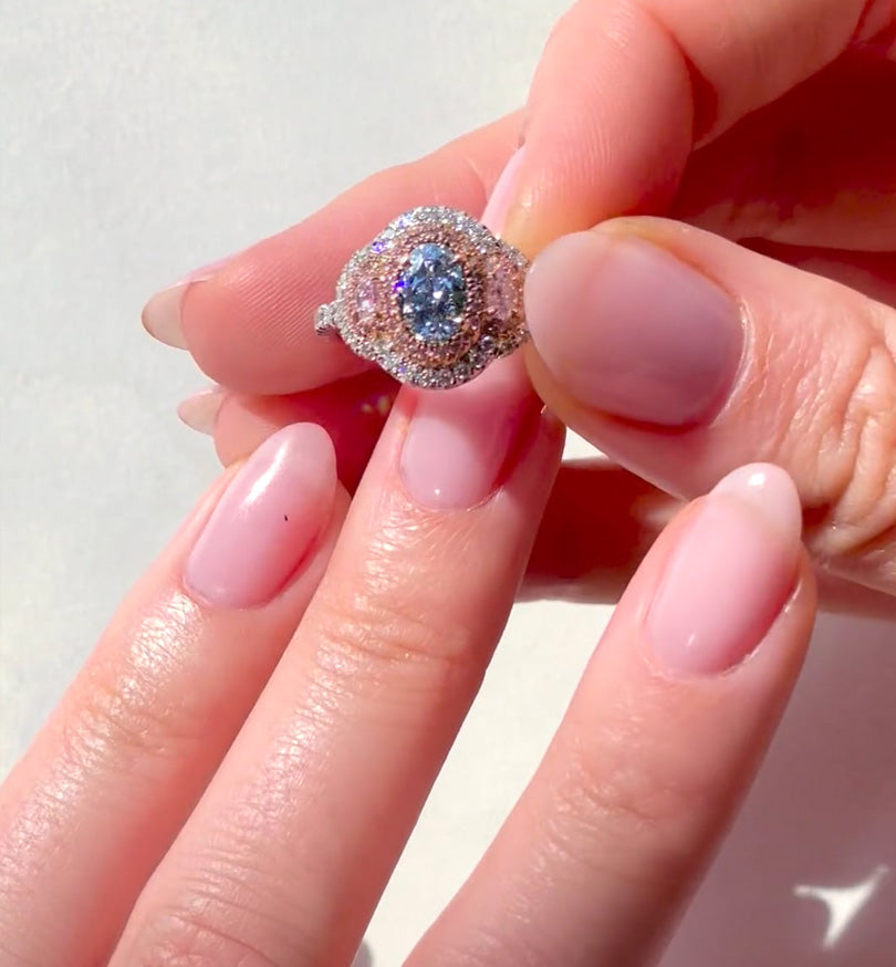 oval shape blue diamond and argyle pink diamonds