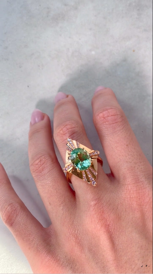 Oval shape Green tourmaline and Argyle Pink Diamond Ring