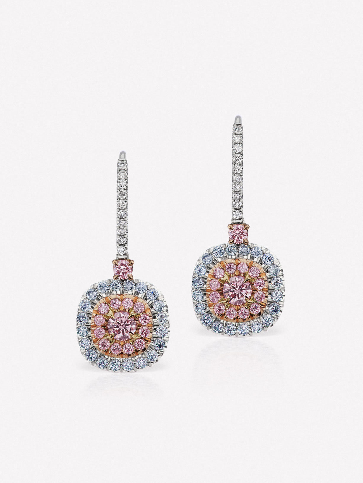 Argyle Pink™ and Blue Diamond Classic Halo Earrings - Pink Diamonds, J FINE - J Fine, Earrings - Pink Diamond Jewelry, argyle-pink™-and-blue-diamond-classic-halo-earrings-by-j-fine - Argy