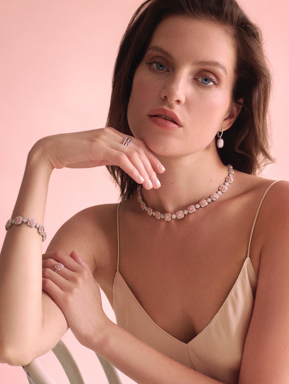 Argyle Pink™ Diamond Halo Necklace - Pink Diamonds, J FINE - J Fine, necklace - Pink Diamond Jewelry, argyle-pink™-diamond-halo-necklace-by-j-f-i-n-e - Argyle Pink Diamonds